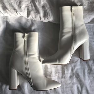 White Block-Heel Boots